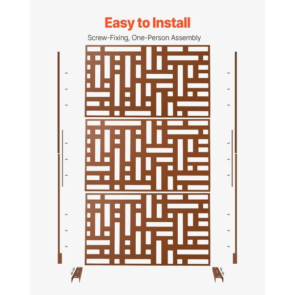 47" H x 76" W Brown Metal Outdoor Privacy Fence Panel for Deck and Patio