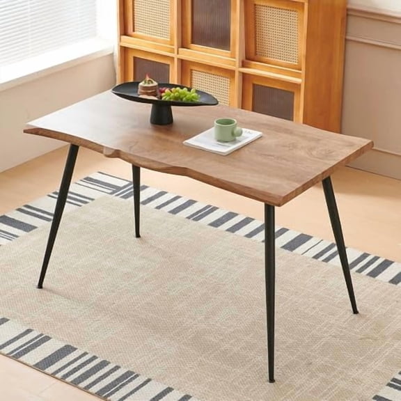 47" Home Kitchen Dining Table for 4-6 Person, Modern Home Desk Dinner Table Engineered Wood with Thick Irregular Tabletop Easy Clean Living Room Table with Metal Frame$$Furniture