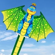 55 x 28 in Large Dinosaur Kite for Kids and Adults Beginner, Single Line Kite Colorful Kite with Long Tail, Winding Handle and Line