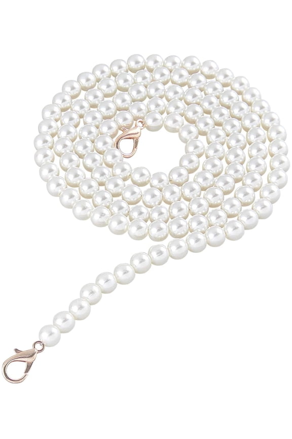 47" Imitation Pearl Bead Purse Chain Crossbody Bag Chain 10mm Pearl Bag Strap Replacement Handbag Chains Accessories with Metal Lobster Clasps for Handbag Purse Clutch Evening Bag White