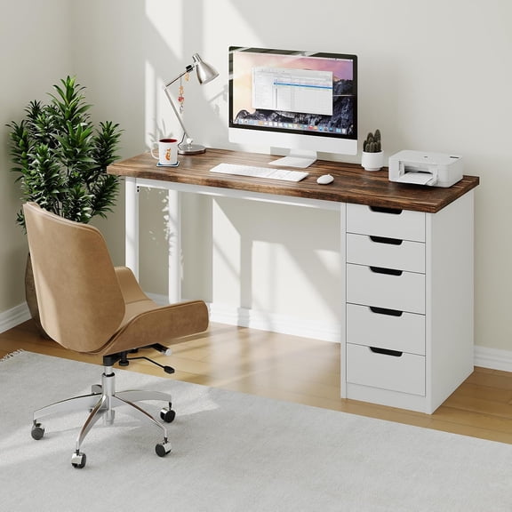 47 In Computer Desk with Drawers and Reversible Design Rustic Farmhouse Home Office Desk