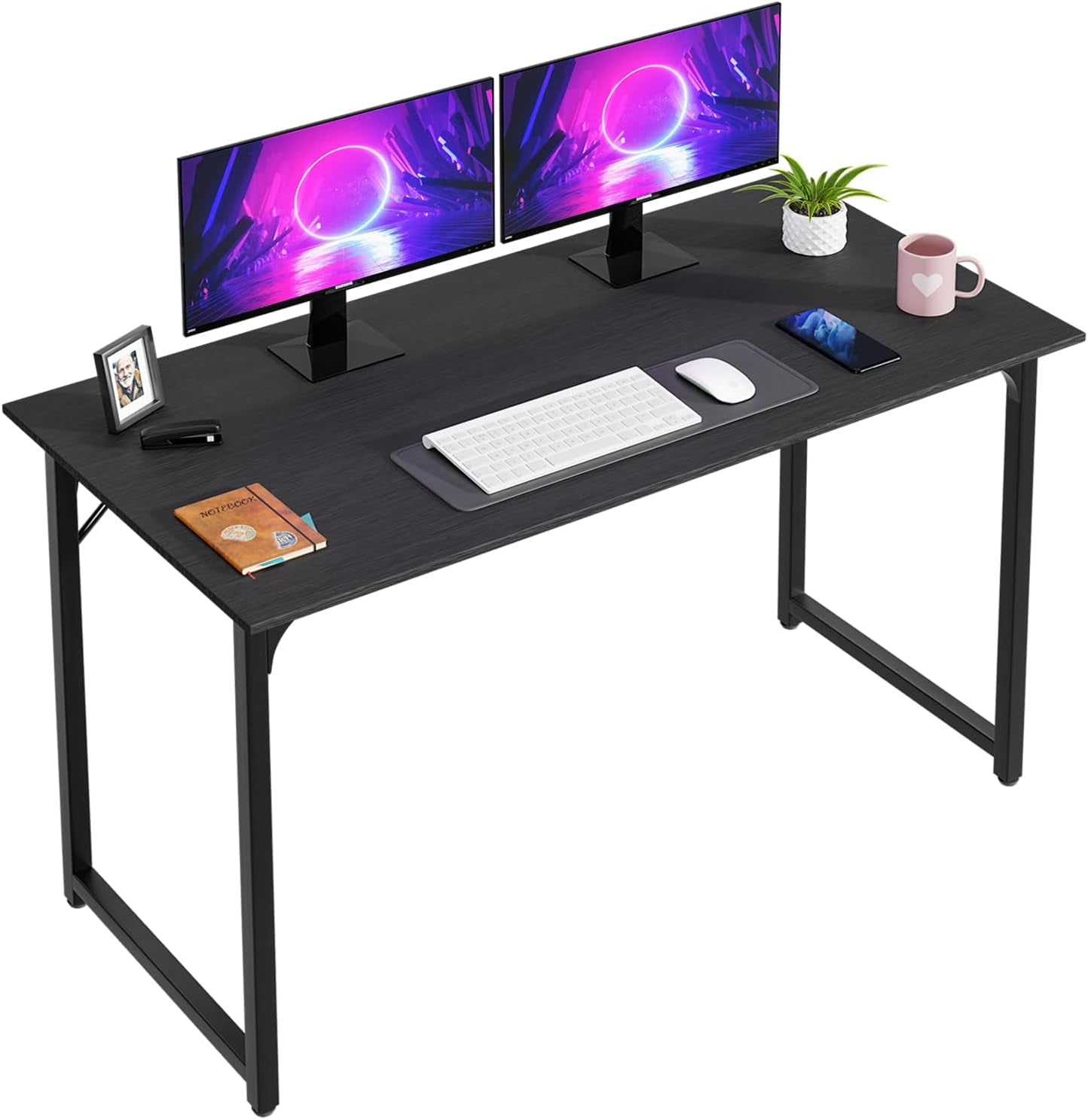 47 Inch Black Modern Computer Desk with Adjustable Metal Frame and ...