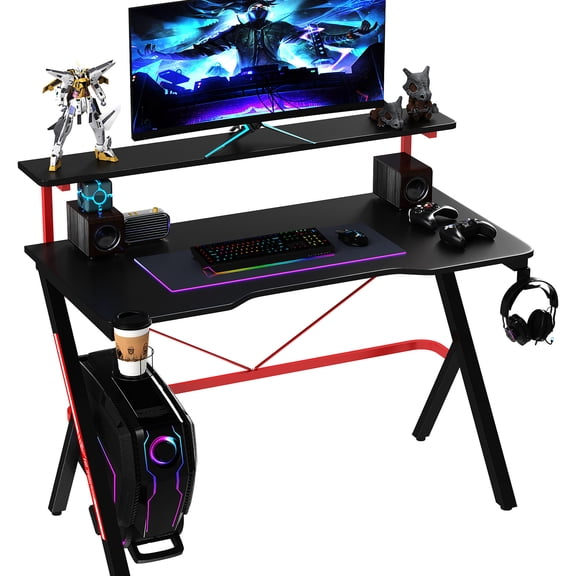 47 Inch Black - Rotatable Cup Holder Feature - Home Office Gaming - Convenient Drink Placement