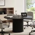 thumbnail image 1 of 47-Inch Black Round Conference Table, Space-Saving Meeting Desk for 4-6 People, Sturdy E1-Grade MDF Top with Metal Base, Perfect for Small Office, Conference Room & Home Workspace, 1 of 7