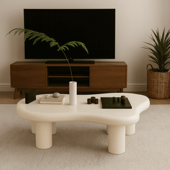 47 Inch Cloud Shaped Coffee Table for Living Room, Beige