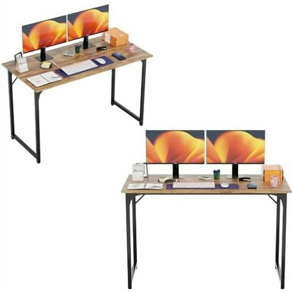 | 47 Inch Computer Desk | Brown | Office Desk with Metal Frame, Adjustable Feet | Water-Resistant, Scratchproof Surface | Sturdy Writing Table for Home Office or Study | Pack of 2