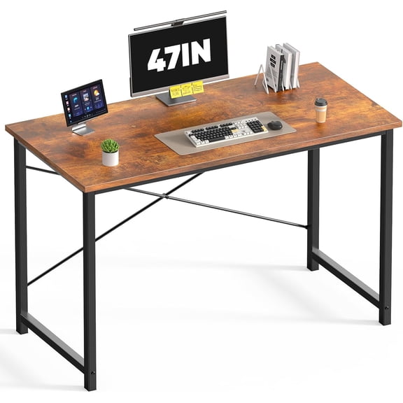 47 Inch Computer Desk for Home Office, Modern Writing Study Table Simple Modern Style for Bedroom Small Space, Large Work Desks with X-Shaped Reinforcement, Wood Brown