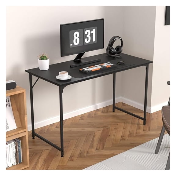 47 Inch Computer Desk with Wood Board and Metal Frame, Modern Simple Style Work Desk with Adjustable Feet, Study Gaming Desk Table for Home Office, Bedroom, Small Spaces
