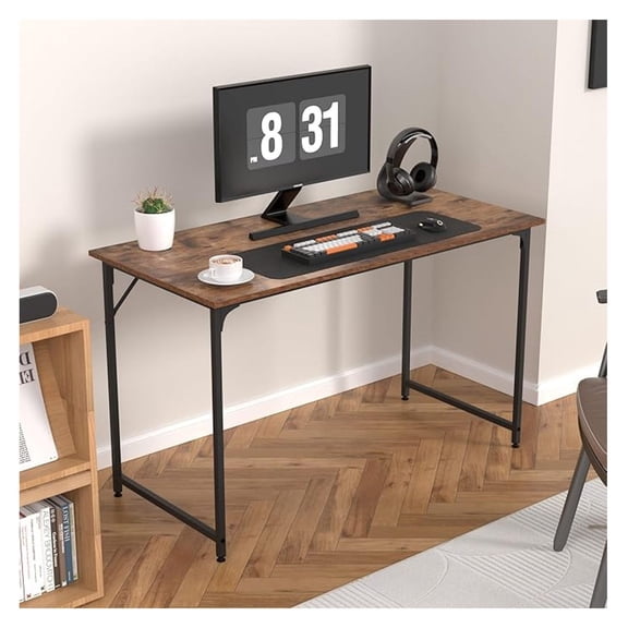 47 Inch Computer Desk with Wood Board and Metal Frame, Modern Simple Style Work Desk with Adjustable Feet, Study Gaming Desk Table for Home Office, Bedroom, Small Spaces