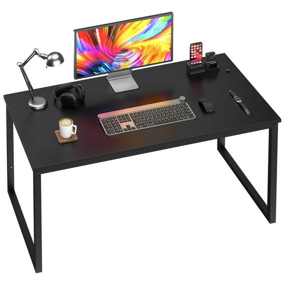 47 Inch Computer Desk for Home Office, Sturdy Writing Table with High Gloss Finish, Spacious Surface for Work Study Gaming, Black