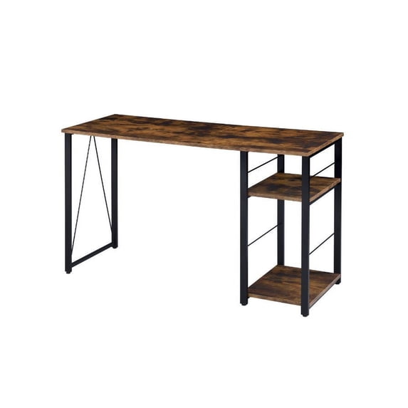 47 Inch Computer Desk with Open Shelves, Home Office Writing Desk with Large Tabletop Space and Metal Legs, Working Desk for Living Room Office, Oak