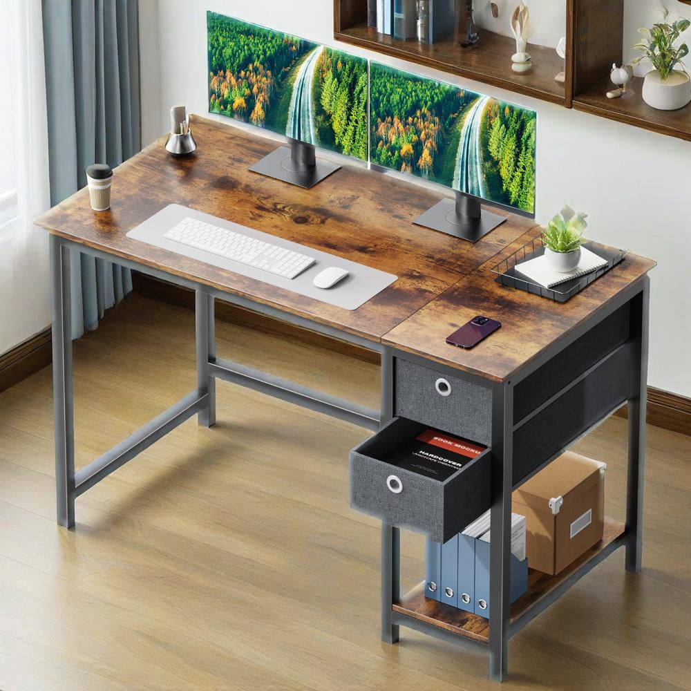 47 Inch Computer Desk with Storage Drawers, Small Office Desk Modern Simple Study Writing Table for Home,Rust Brown