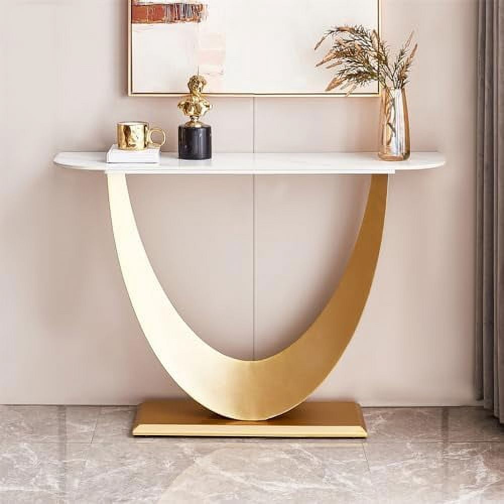 47 Inch Console Table Sintered Stone Entryway Table with U-Shape Gold ...