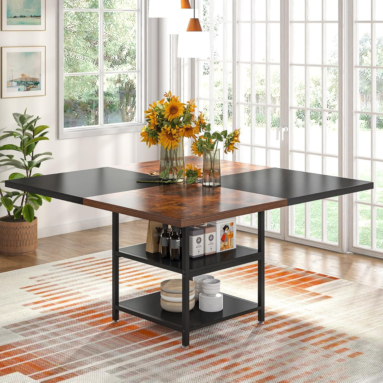 47 Inch Dining Table for 4, Square Kitchen Table Large Dinner Table