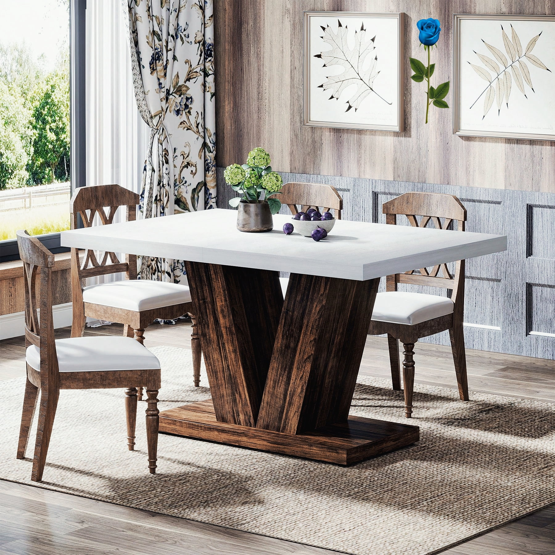 47-Inch Dining Table for 4 - White Rectangular Kitchen Table with Heavy ...