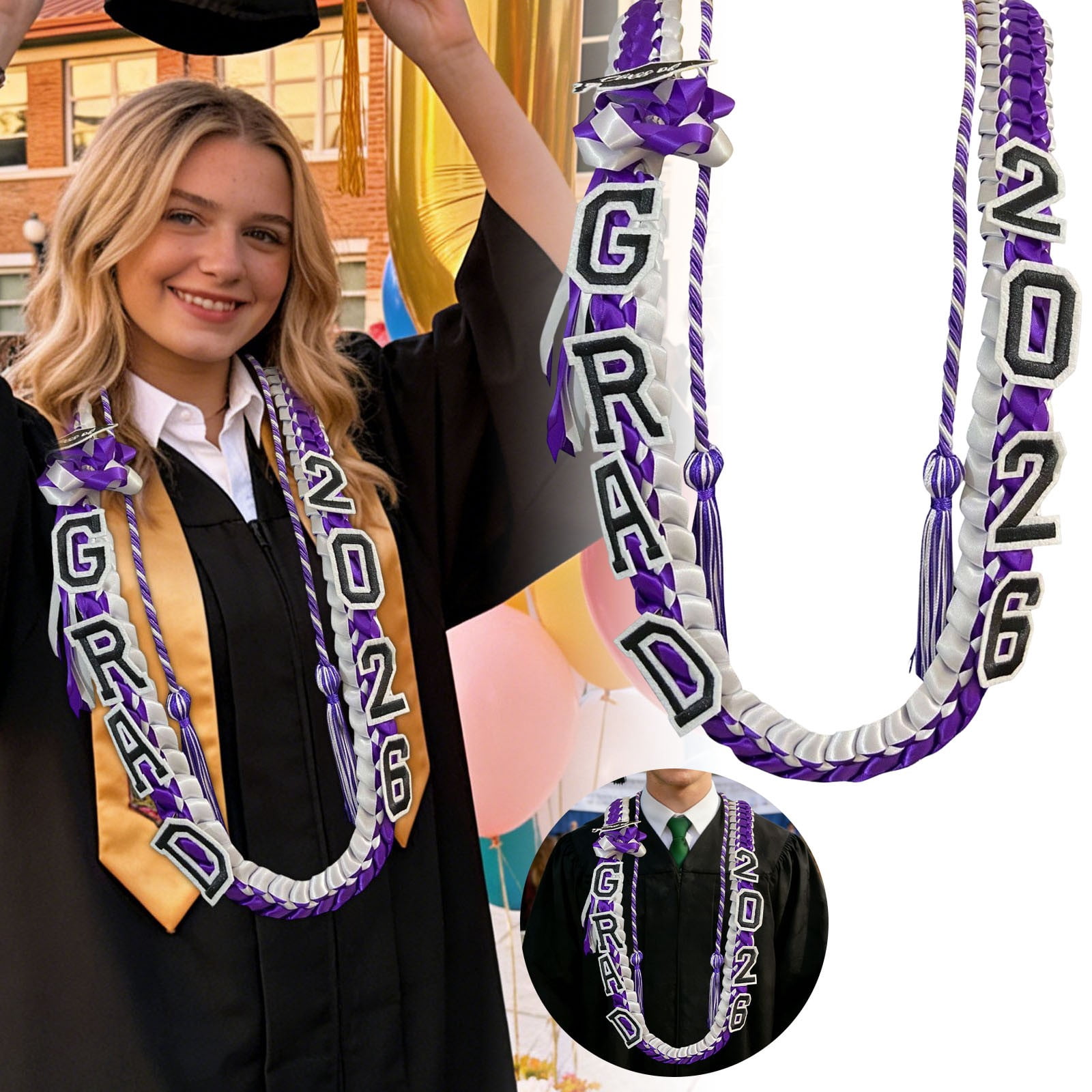 47 Inch Double Layer Graduation Ribbon Lei - Hand Woven Honorary Rope ...