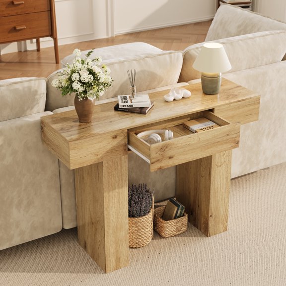 47-Inch Entryway Foyer Hallway Tables with Drawer, Wooden Rectangular Sofa Table Behind The Couch, Industrial Farmhouse Long Console Table for Entrance, Living Room