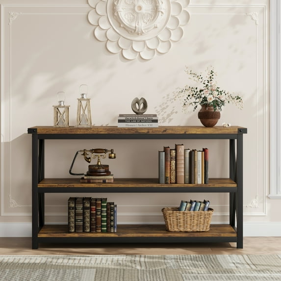 47 Inch Entryway Table,3 Tier Narrow Long Console Table,Industrial Behind Couch Table,Hallway Table for Foyer