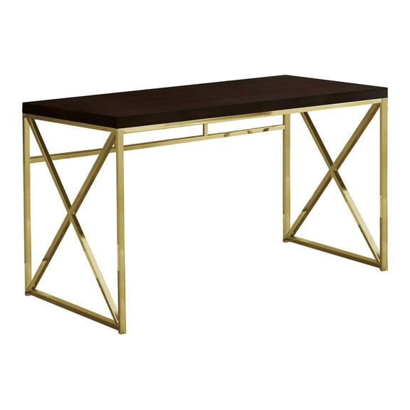 47 Inch Espresso Computer Desk with Gold X Frame and Thick Desktop