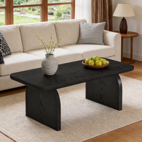 47 Inch Farmhouse Coffee Table Rectangular Wooden Center Table Black For Living Room Bedroom Office Reception Area