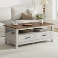 thumbnail image 1 of 47 Inch Farmhouse Coffee Table, Rustic Wood Center Table with 2 Storage Drawers and Open Shelf, Rectangle Tables, Living Room, Long Cocktail Tables for Office, Parlor, Reading Room, 1 of 7