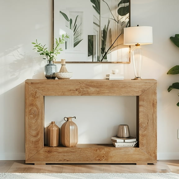 47-Inch Farmhouse Console Table, Rustic Entryway Table with Storage, Industrial Hallway Accent Table for Living Room, Entrance
