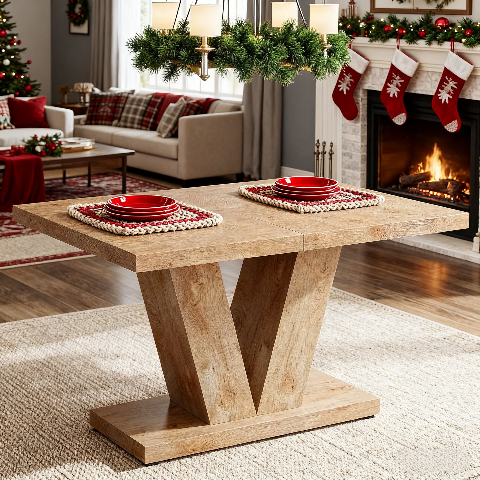 Eatingt Table 47-Inch Farmhouse Dining Table For 4, Light Oak Brown Wooden Kitchen ...