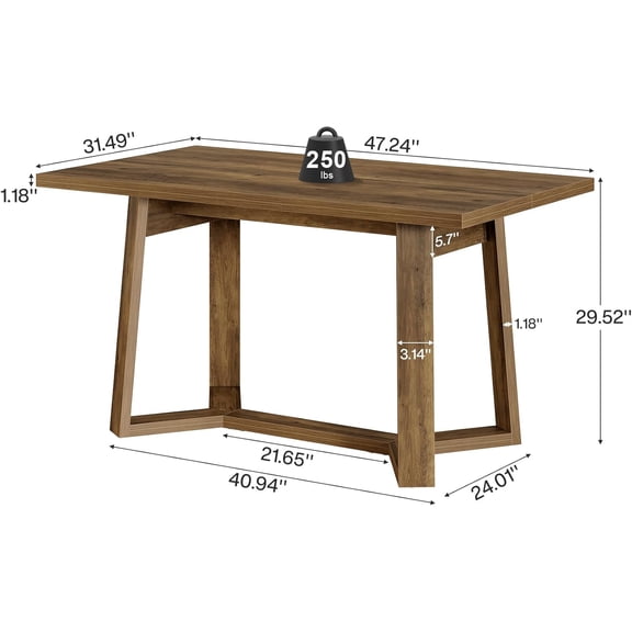 47 Inch Farmhouse Dining Table with Sturdy Geometric Base for Kitchen Living Room