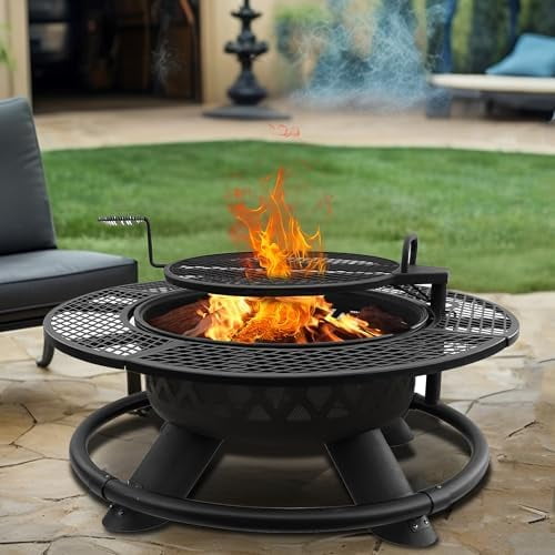 47 Inch Fire Pit for Outside, Wood Burning Firepit with BBQ Grill, Outdoor Metal Fire Pits, Heavy Duty Large Firepits for Backyard, Bonfire, , Party, Picnic, Family Gathering$$