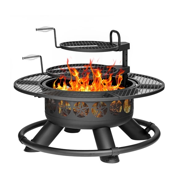 47 Inch Fire Pit with 2 Grills, Wood Burning Fire Pits for Outside