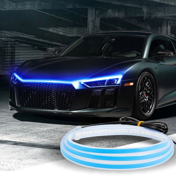 47-Inch Flexible LED Hood Strip Lights for Cars, Waterproof RGB Daytime Running Lights with Strong Adhesive