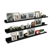 47 Inch Floating Wall Ledge Shelves Set of 3, Long Picture Rail Large Photo Shelving for Living Room Bedroom Office, Different Sizes, Black