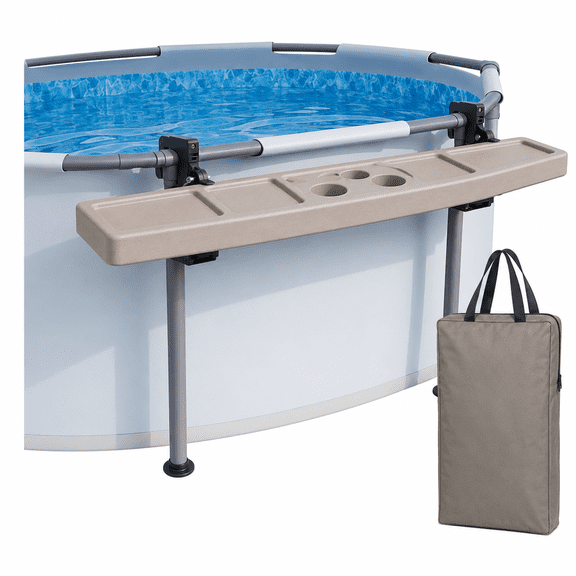 47-Inch Foldable Above-Ground Poolside Bar Table with 5 Cup Holders, Adjustable Clamp and Storage Bag for Round, Oval and Rectangular Frame Pools