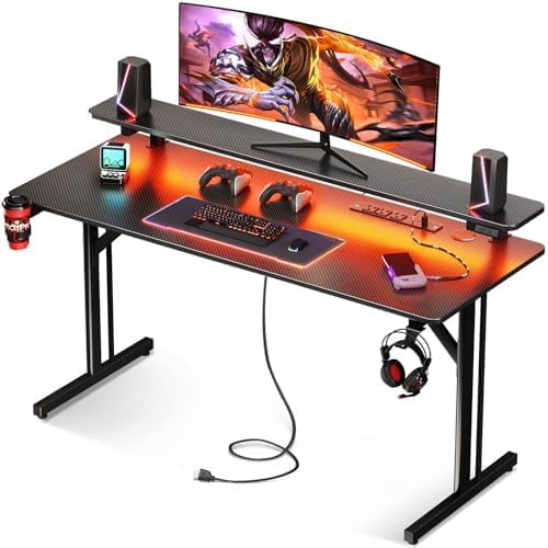 47 Inch Gaming Desk with LED Lights & Power Outlets, Computer Desk ...