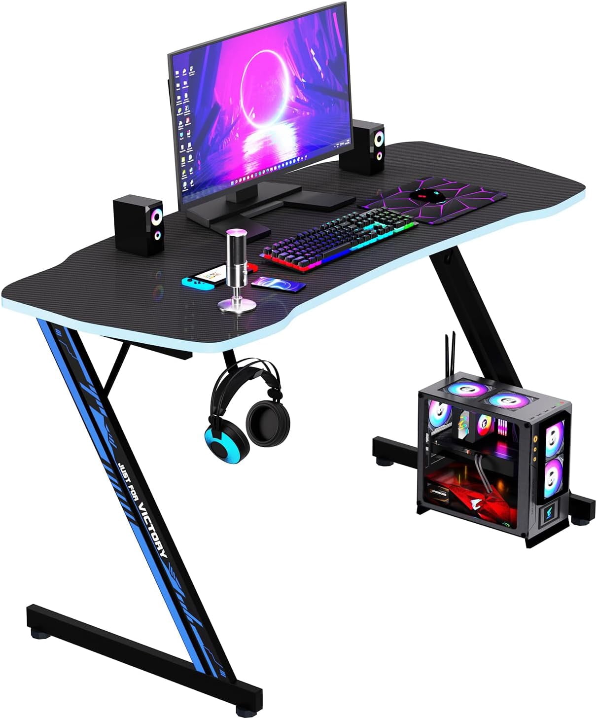 47 Inch Gaming Desk Z-Shaped Computer Desk Ergonomic Home Office Desk ...