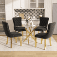 thumbnail image 1 of 47 Inch Glass Dining Table Set for 4, Modern Rectangular Glass Kitchen Table with 4 Upholstered Velvet Chairs, Space-Saving Dining Room Set for Living Room, Kitchen, Apartment - Black Gold, 1 of 8