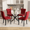 thumbnail image 1 of 47 Inch Glass Dining Table Set for 4, Modern Rectangular Glass Kitchen Table with 4 Upholstered Velvet Chairs, Space-Saving Dining Room Set for Living Room, Kitchen, Apartment - Red Black, 1 of 9