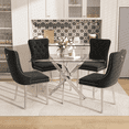 thumbnail image 1 of 47 Inch Glass Dining Table Set for 4, Modern Rectangular Glass Kitchen Table with 4 Upholstered Velvet Chairs, Space-Saving Dining Room Set for Living Room, Kitchen, Apartment - Black Silver, 1 of 9