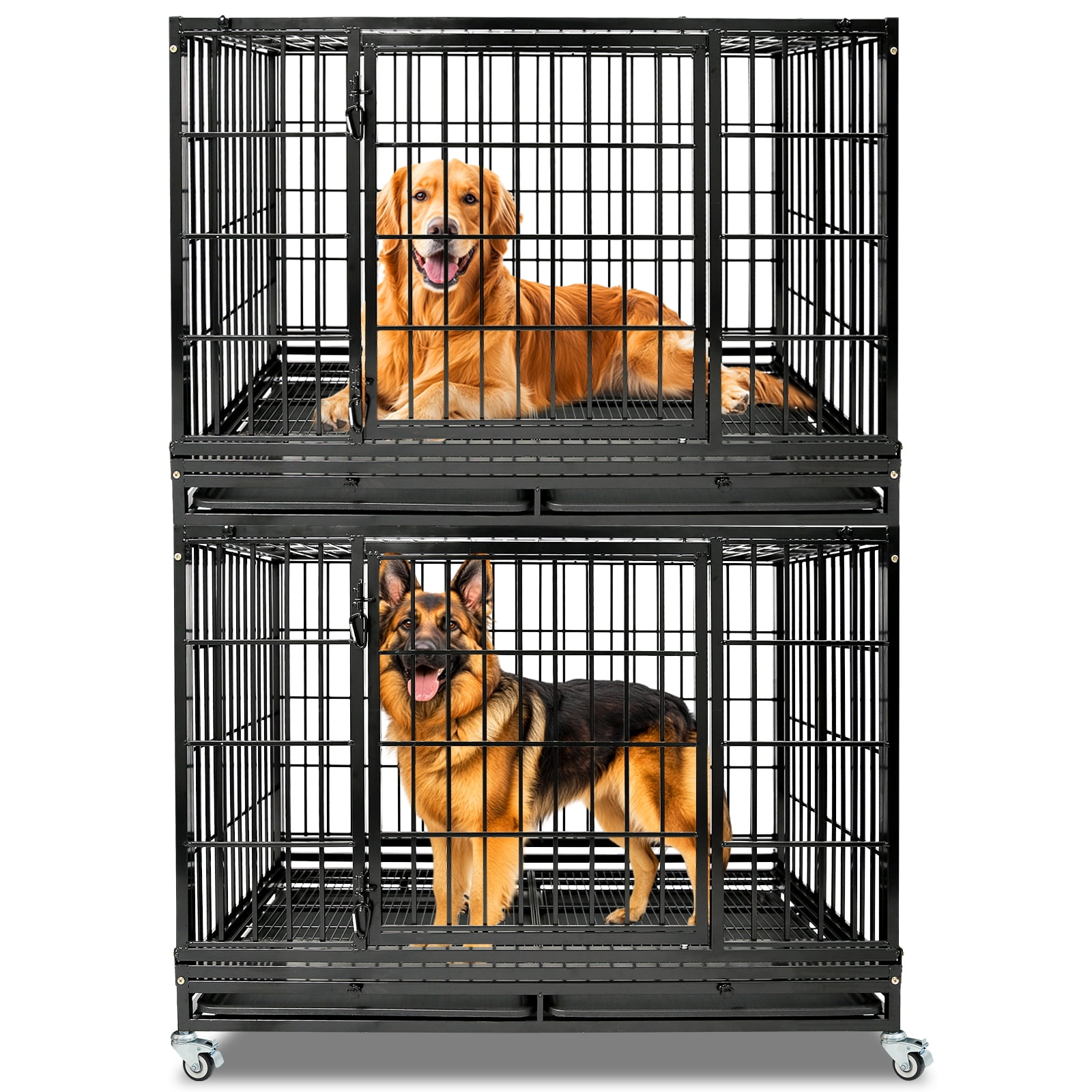 47 Inch Heavy Duty Large Dog Crate, Stackable Indestructible Big Cage ... - Noise Reduction Dog Crate With Towel And Hammock Feature