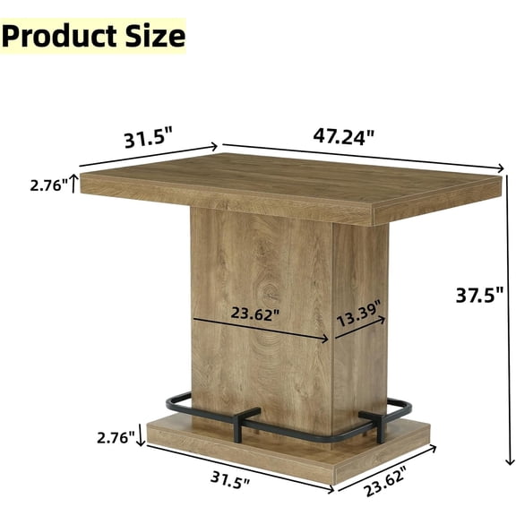 47 Inch Industrial Bar Table with Metal Footrest for Small Spaces