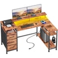 thumbnail image 1 of 47 Inch L Shaped Computer Desk with Power Outlets and LED Lights, Reversible Gaming Desk with File Drawer & Monitor Stand, Corner Gamer Desk Table for Home Office with Storage Shelves, Rustic Brown, 1 of 17