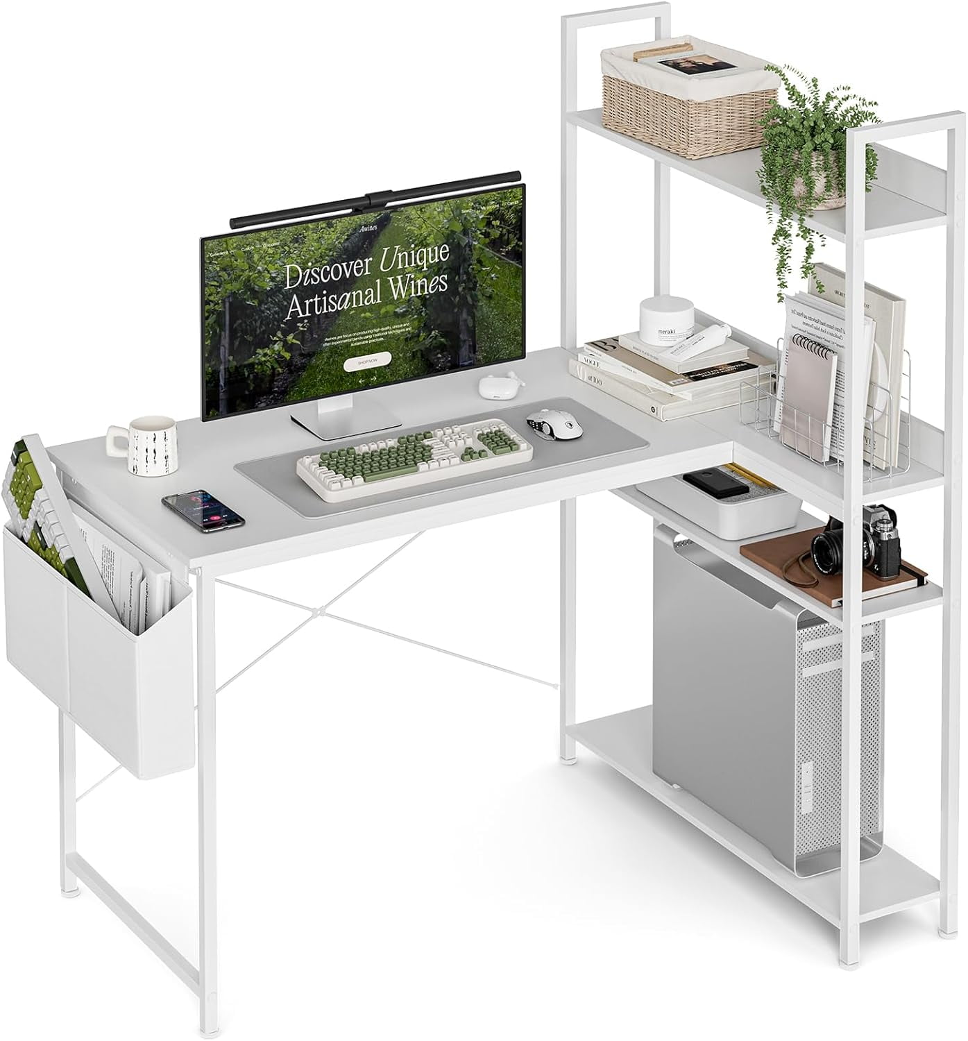 47 Inch L Shaped Computer Desk with Reversible Storage Shelves, Home ...