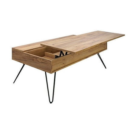 47 Inch Lift Top Coffee Table Natural Brown Wood 2 Storage Compartments - Saltoro Sherpi