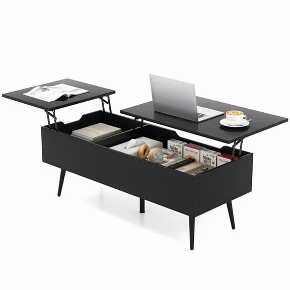 47 Inch Lift Top Coffee Table with Split Tabletop, Pneumatic Lift, 2 Hidden Compartments & 5-Leg Support Modern Living Room Table