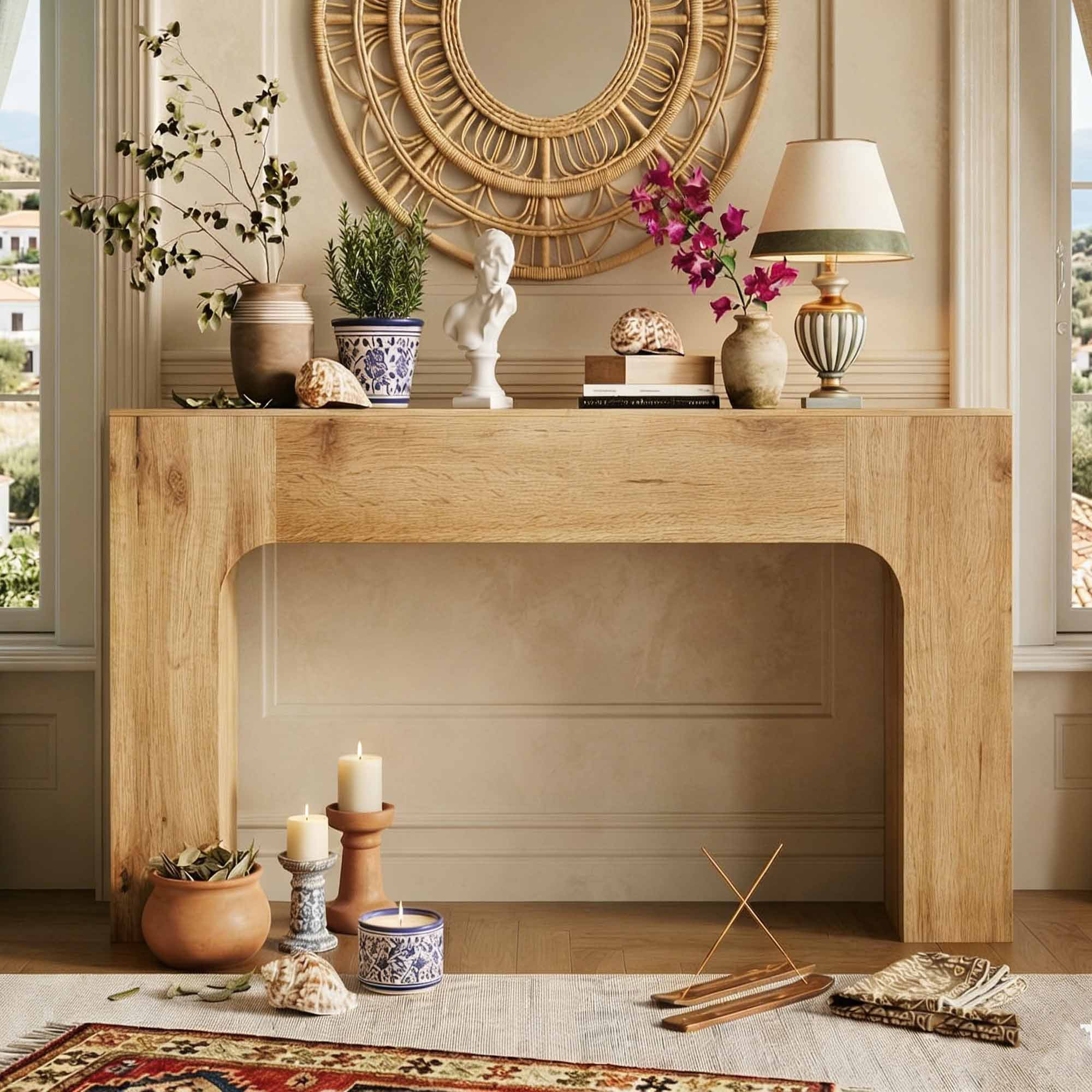 47 Inch Long Console Table for Entryway, Slim Narrow Entrance Hall Table, Farmhouse Wood Sofa Table Behind Couch for Living Room Foyer, Rustic Natural