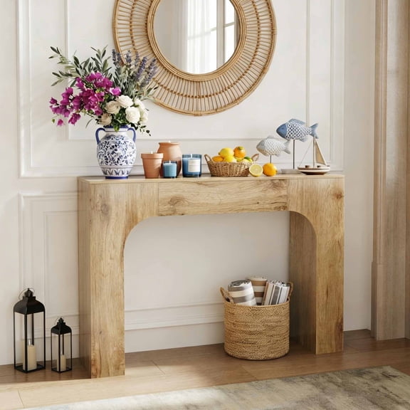 47 Inch Long Console Table for Entryway, Slim Narrow Entrance Hall Table, Farmhouse Wood Sofa Table Behind Couch for Living Room Foyer, Rustic Natural