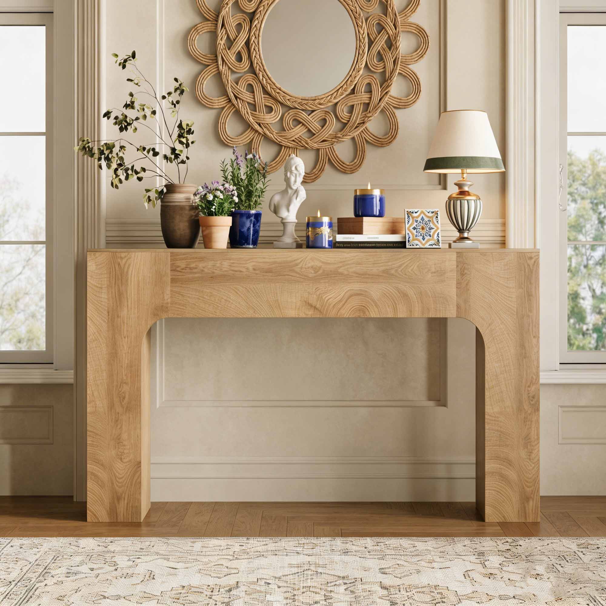 47 Inch Long Console Table for Entryway, Slim Narrow Entrance Hall Table, Farmhouse Wood Sofa Table Behind Couch for Living Room Foyer, Rustic Natural