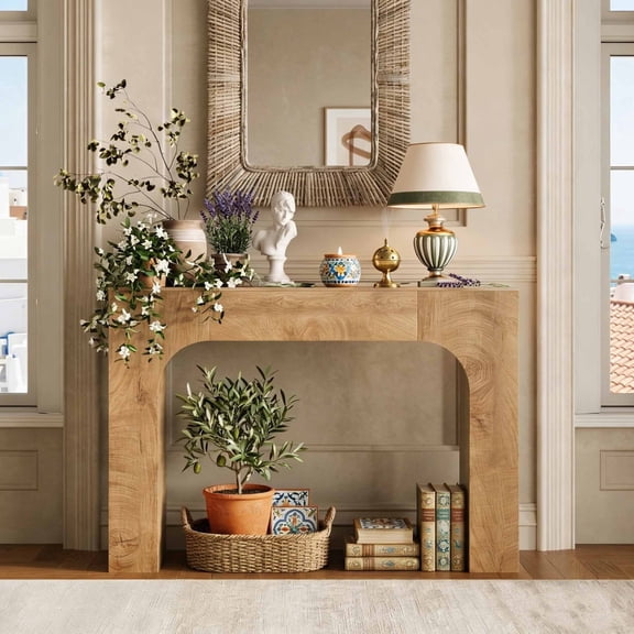 47 Inch Long Console Table for Entryway, Slim Narrow Entrance Hall Table, Farmhouse Wood Sofa Table Behind Couch for Living Room Foyer, Rustic Natural