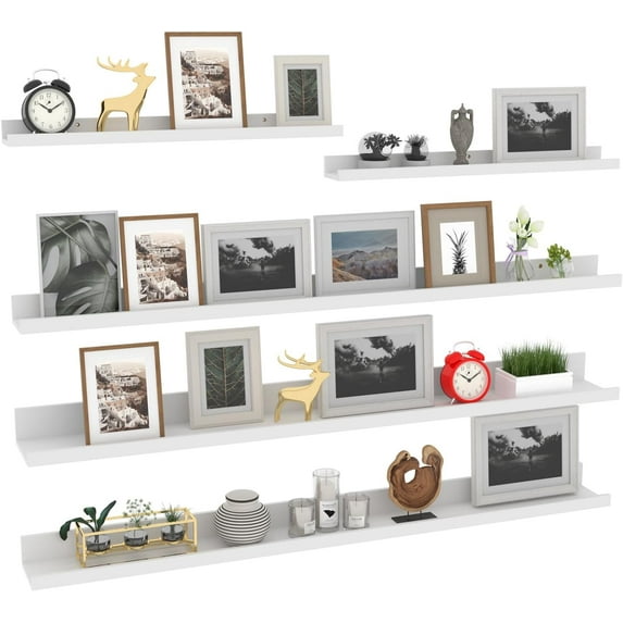 47 Inch Long Floating Shelves for Wall Set of 5, White Wood Wall Shelves for Bathroom, Bedroom, Kitchen, Living Room Storage and Decoration, Wooden Picture Ledge