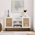 thumbnail image 1 of 47 Inch Mid Century Modern White TV Stand with Adjustable Shelf, Rattan TV Stands, 1 of 4